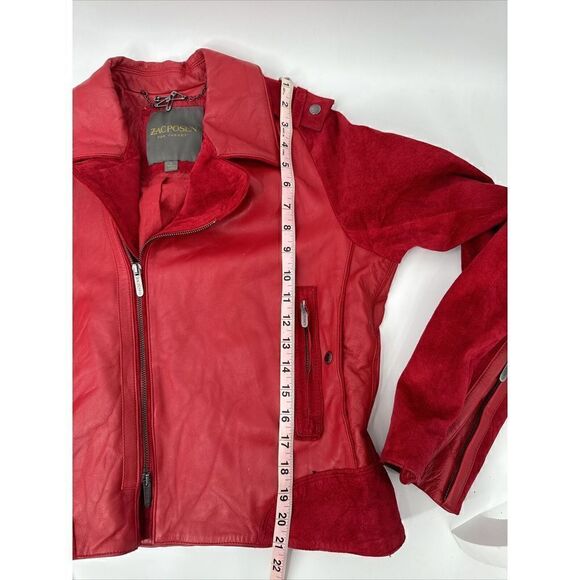 Zac Posen Target Leather Suede Moto Jacket Red Woman’s Bomber Size large - Picture 7 of 10